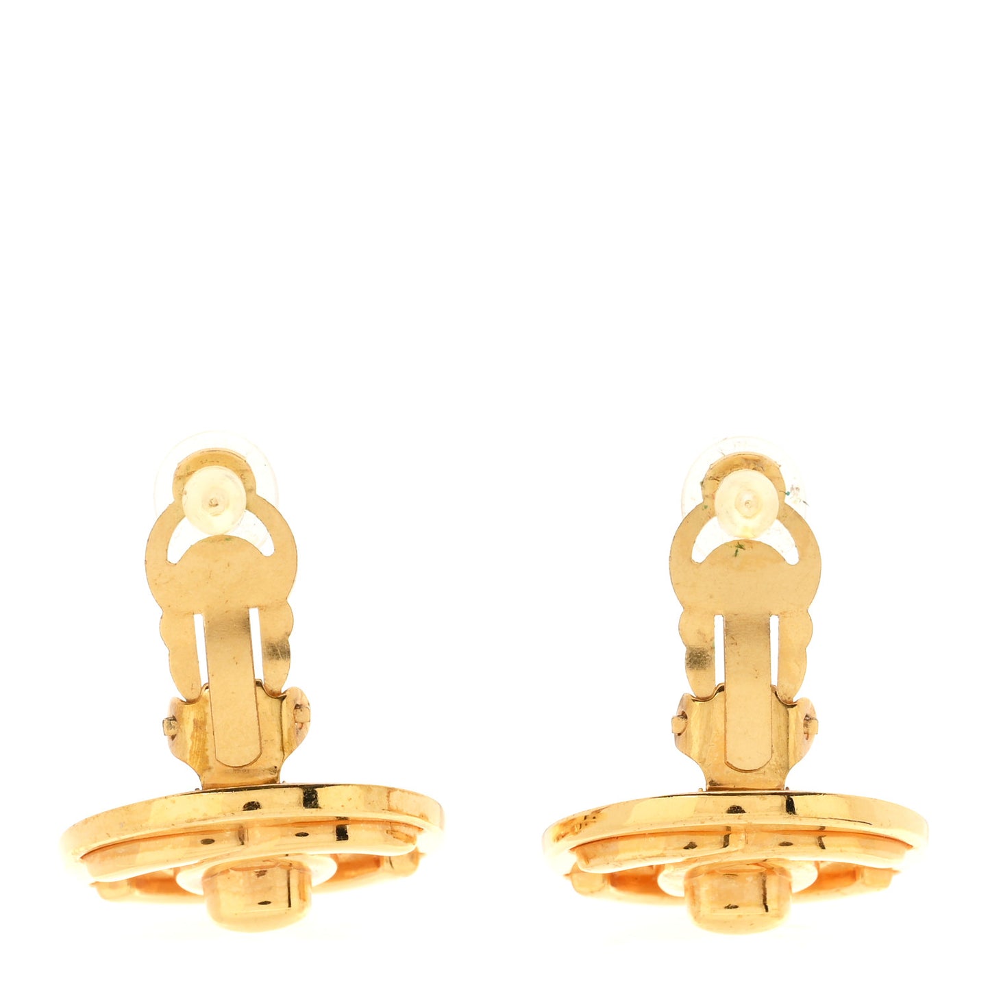 Metal CC Turnlock Clip On Earrings Gold
