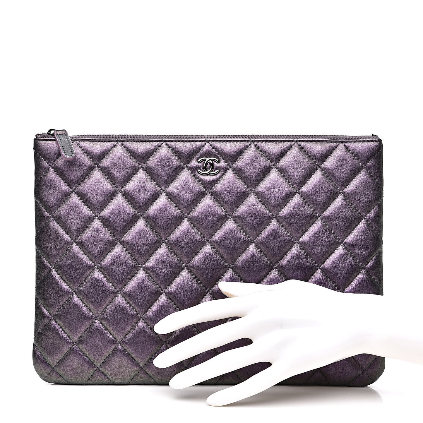 Metallic Lambskin Quilted Medium Cosmetic Case Purple