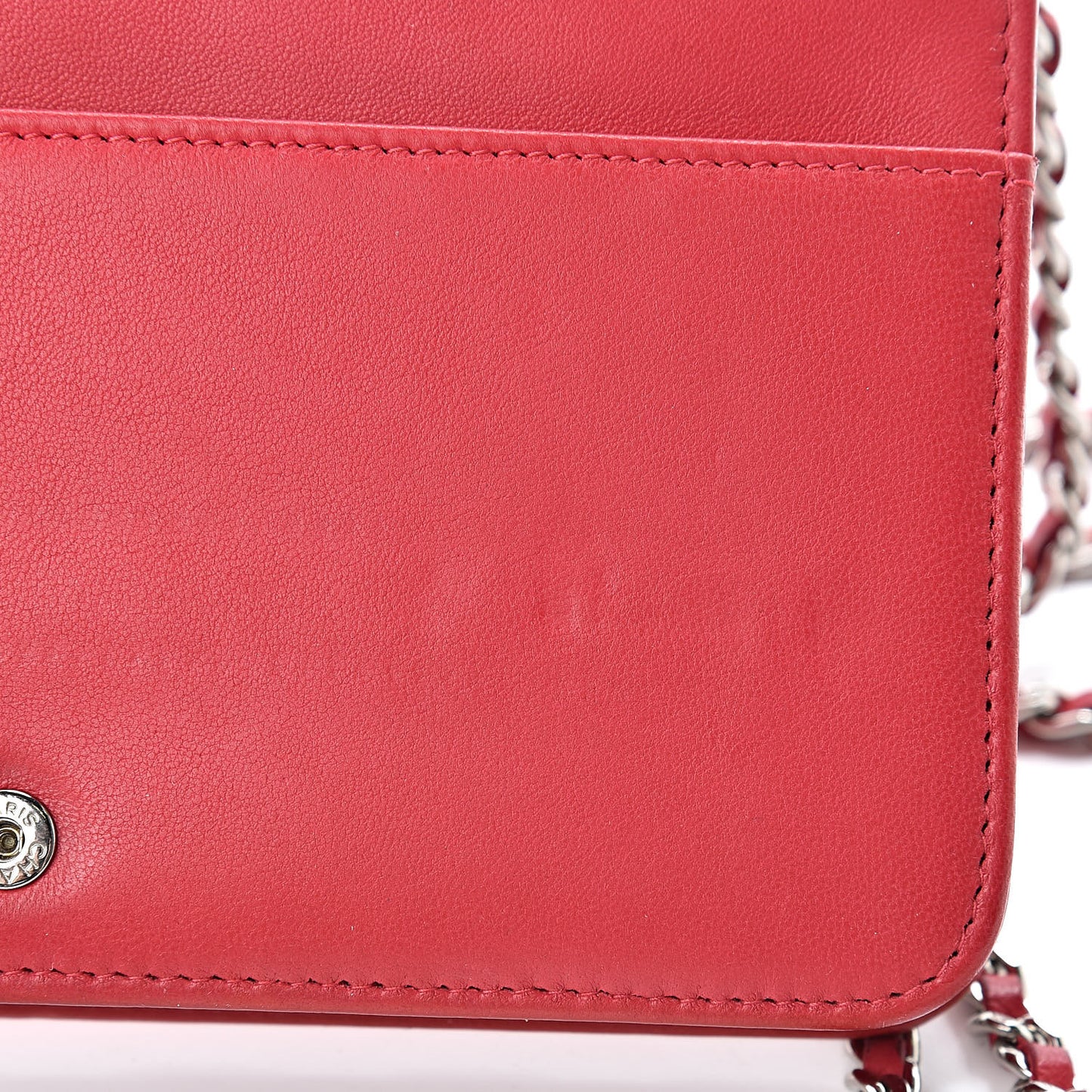Goatskin Quilted Diamond CC Wallet On Chain WOC Red