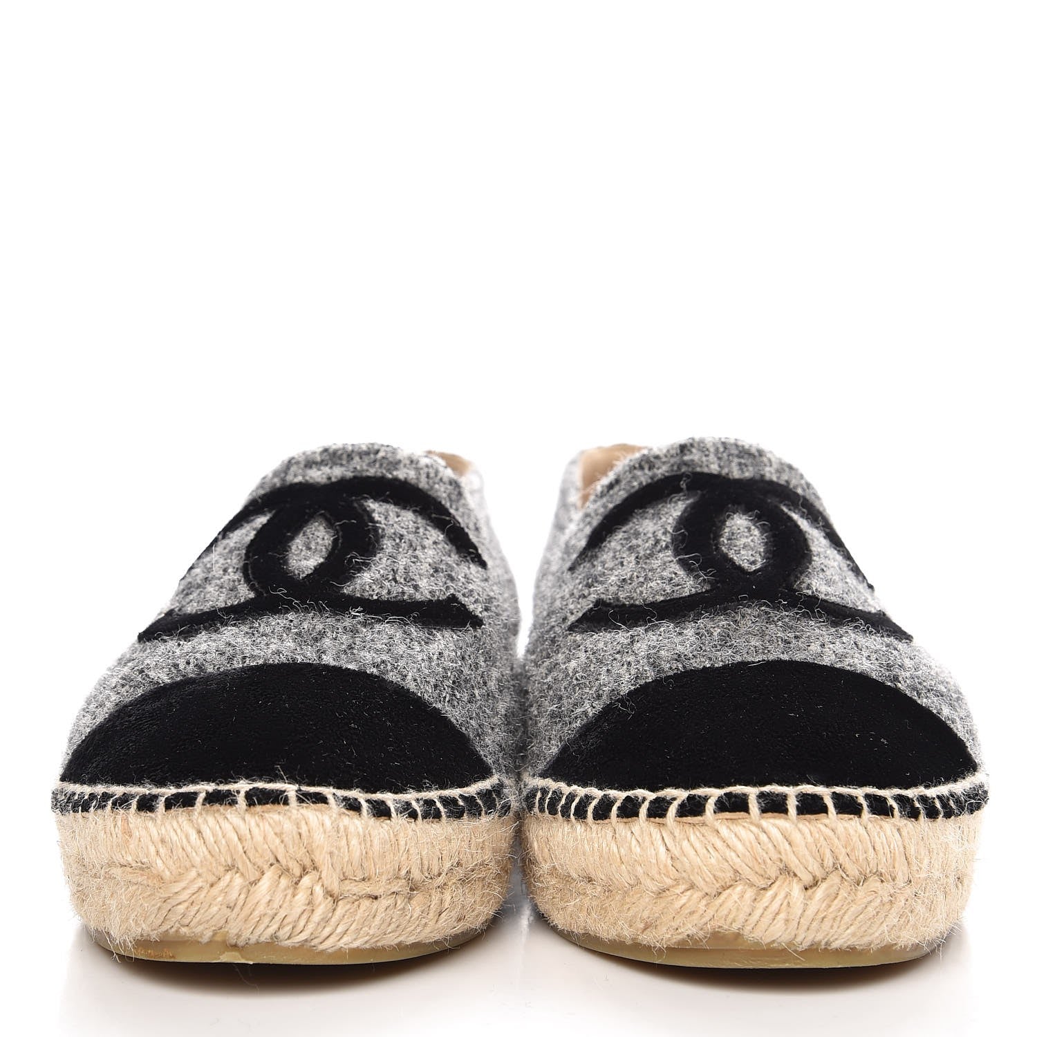Chanel Tweed Velvet CC Espadrilles 39 Grey Black 2 of 9