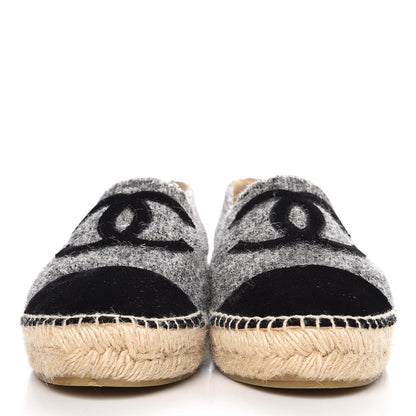 Chanel Tweed Velvet CC Espadrilles 39 Grey Black 2 of 9