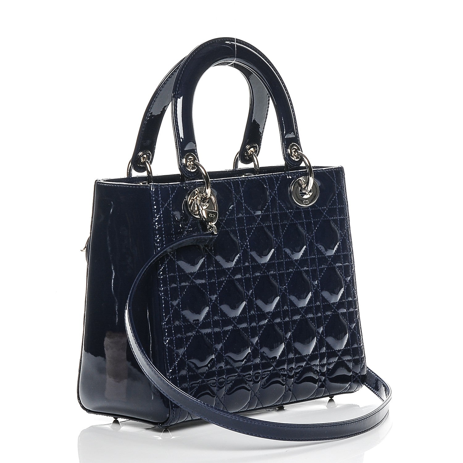 Christian Dior Patent Cannage Medium Lady Dior Saphir 3 of 7