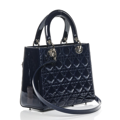 Christian Dior Patent Cannage Medium Lady Dior Saphir 3 of 7