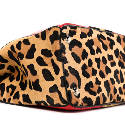 Prada Ostrich Cavallino Leopard Print Small Galleria Double Zip Tote Miele Rosso 8 of 9