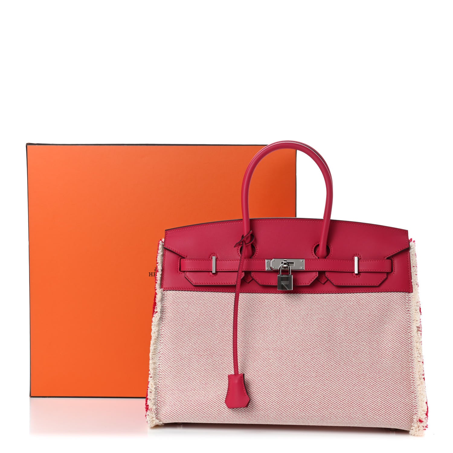 Hermes Swift Twill H Fray Fray Birkin 35 Framboise Ecru 11 of 11