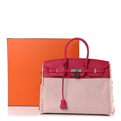 Hermes Swift Twill H Fray Fray Birkin 35 Framboise Ecru 11 of 11