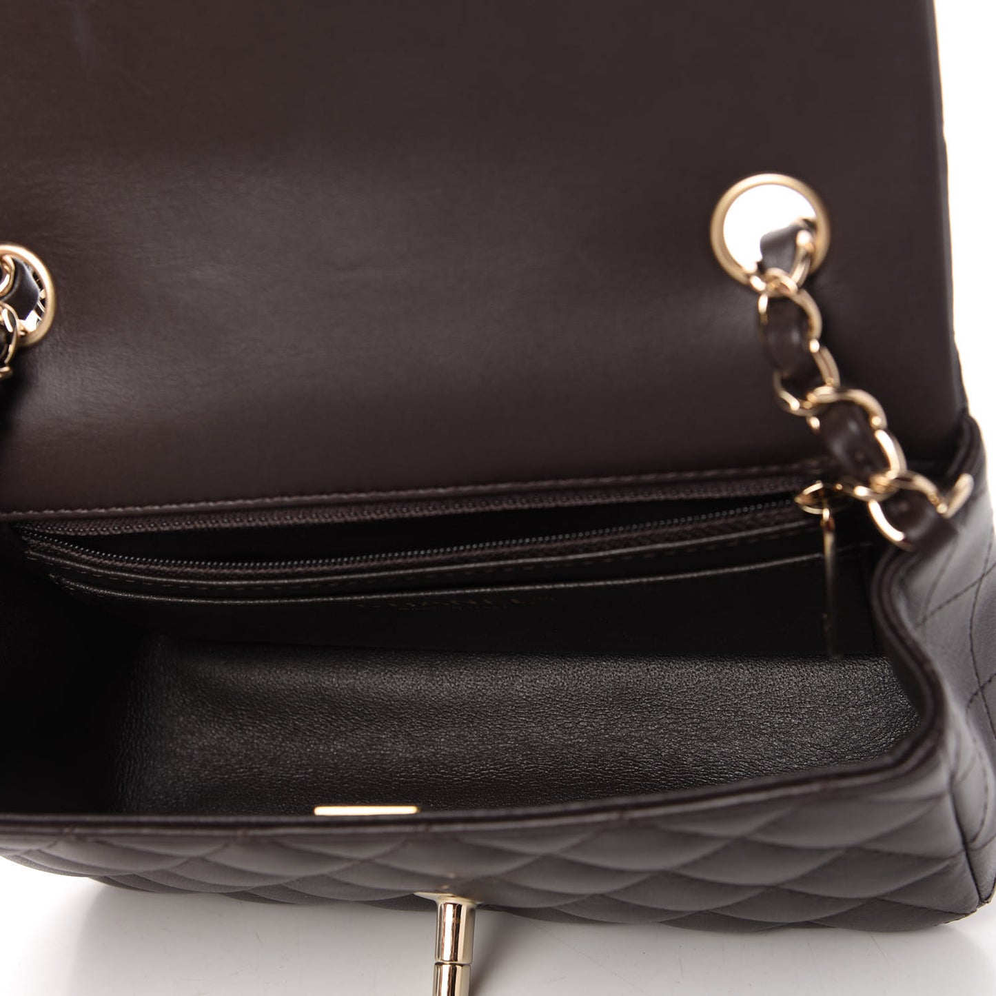 Lambskin Quilted Mini Rectangular Flap Dark Brown