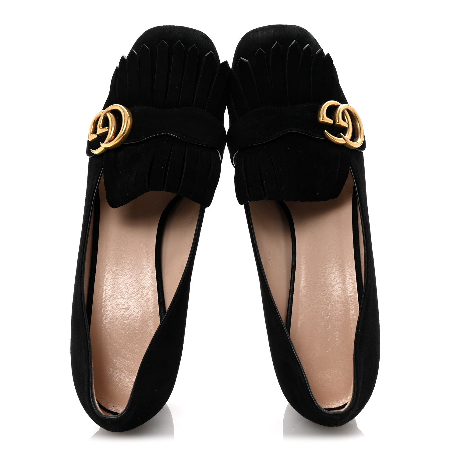 Gucci Kid Scamosciato GG Marmont Fringe 50mm Loafer Pumps 39.5 Black 2 of 10