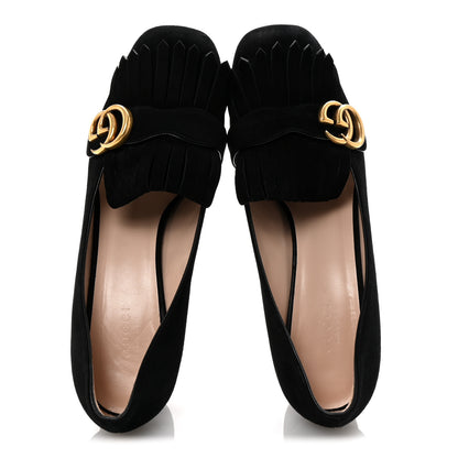 Gucci Kid Scamosciato GG Marmont Fringe 50mm Loafer Pumps 39.5 Black 2 of 10