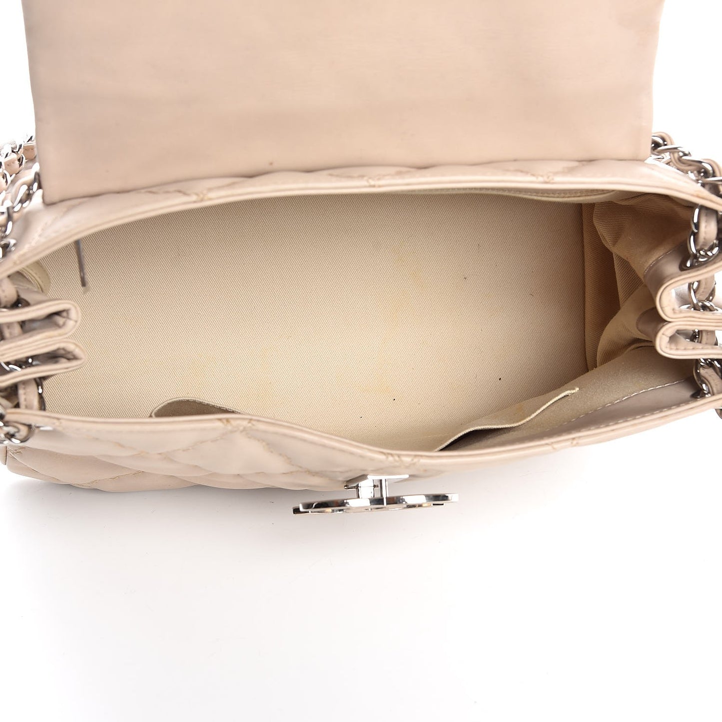 Calfskin Double Stitch Large Hamptons Flap Bag Beige