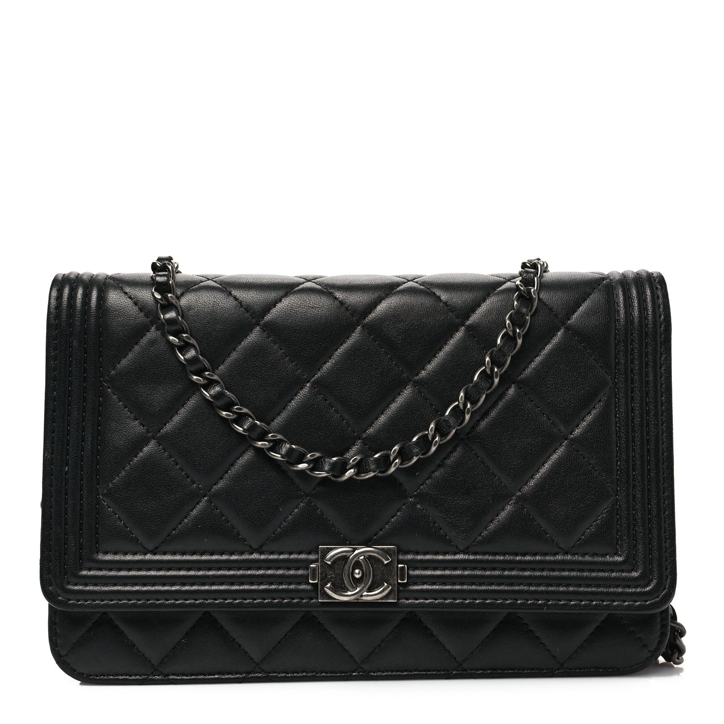 Lambskin Quilted Boy Wallet On Chain WOC Black