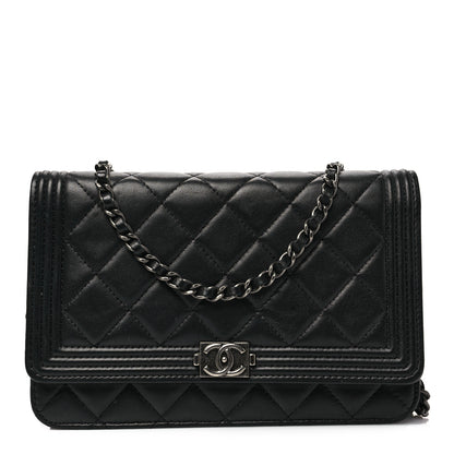 Chanel Lambskin Quilted Boy Wallet On Chain WOC Black 1 of 8