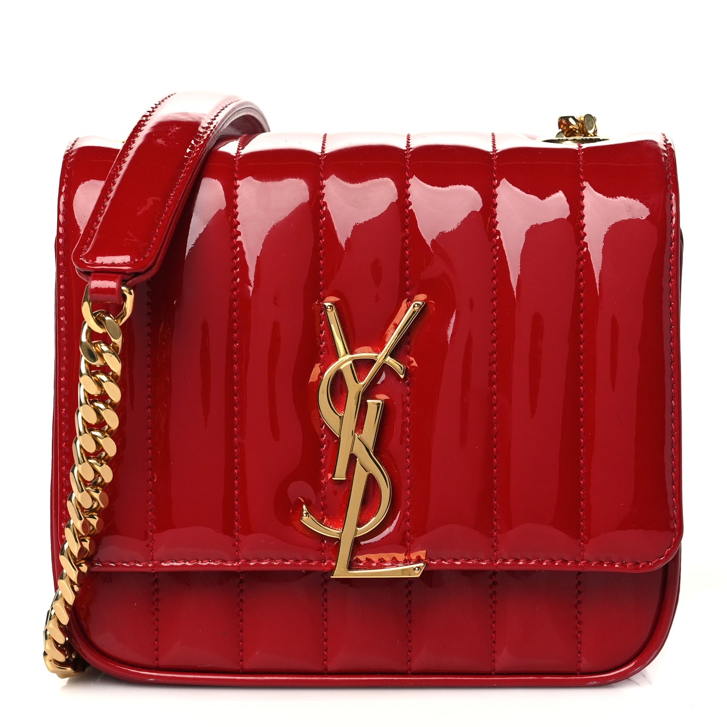 Patent Matelasse Monogram Small Vicky Chain Bag Red