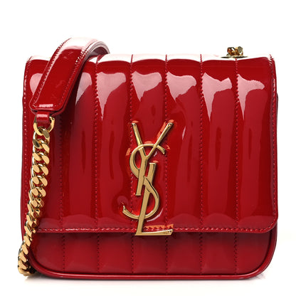Saint Laurent Patent Matelasse Monogram Small Vicky Chain Bag Red 1 of 10