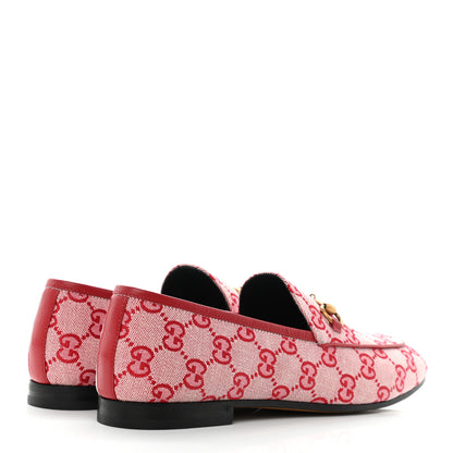 Gucci Canvas GG Monogram Horsebit Womens Jordaan Loafers 40 Gardenia Hibiscus Red 4 of 10