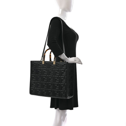 Fendi Vitello Plexiglass FF Embossed Medium Fendi Sunshine Shopper Tote Black 2 of 9