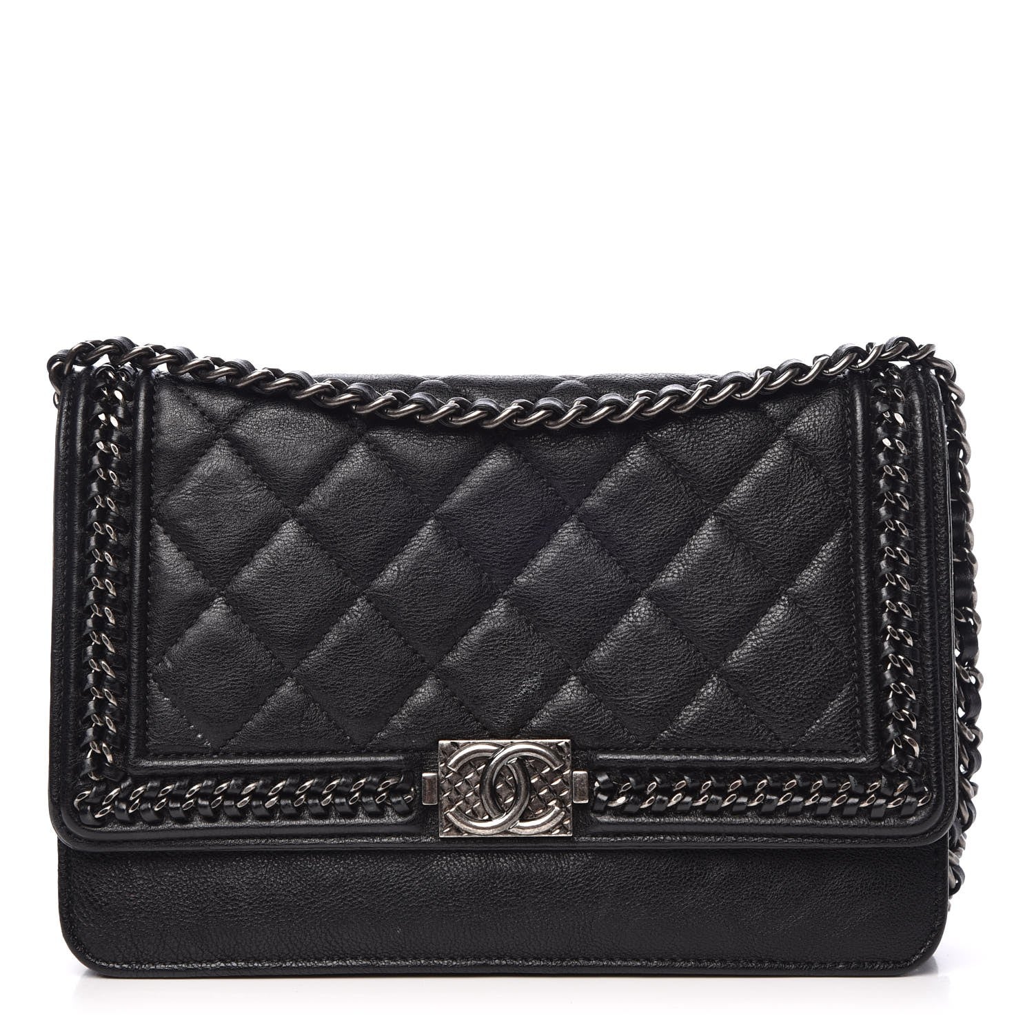 Chanel Calfskin Quilted Chain Around Boy Wallet On Chain WOC Black 1 of 11