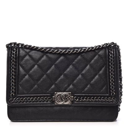 Chanel Calfskin Quilted Chain Around Boy Wallet On Chain WOC Black 1 of 11