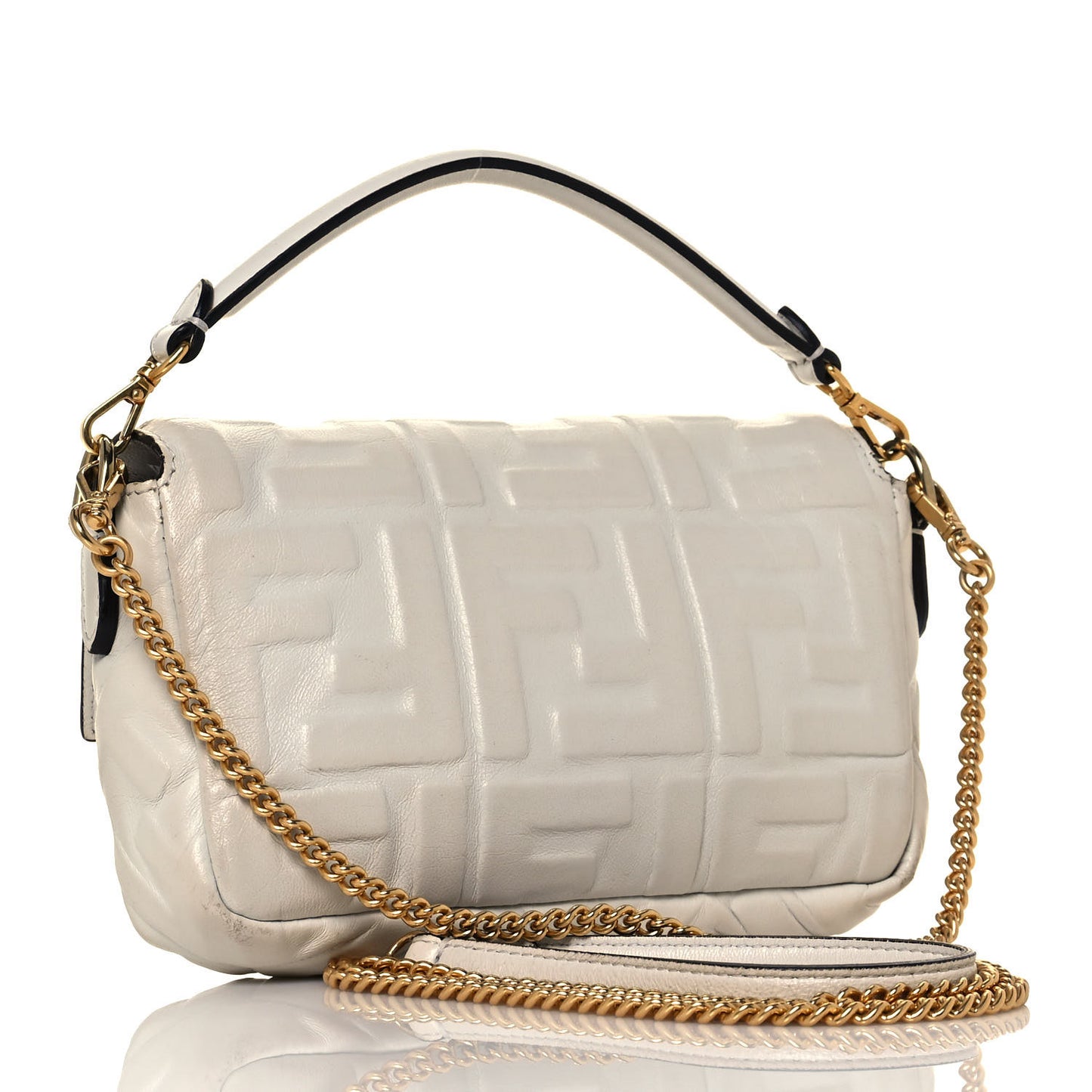 Nappa FF 1974 Embossed Mini Baguette White