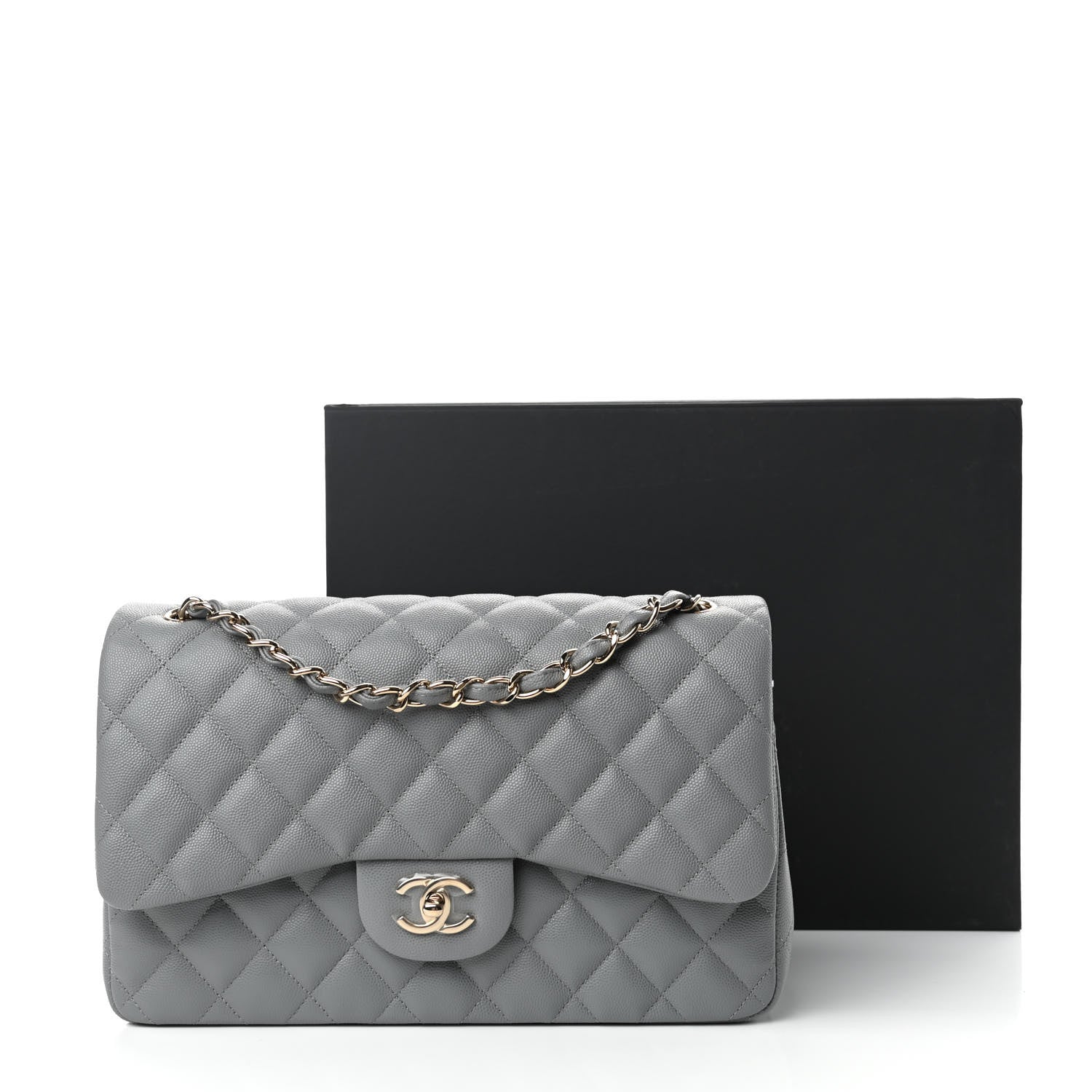 Chanel Caviar Quilted Jumbo Double Flap Grey 11 of 11