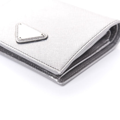 Prada Metallic Saffiano Metal Bi-Fold Wallet Silver 8 of 10