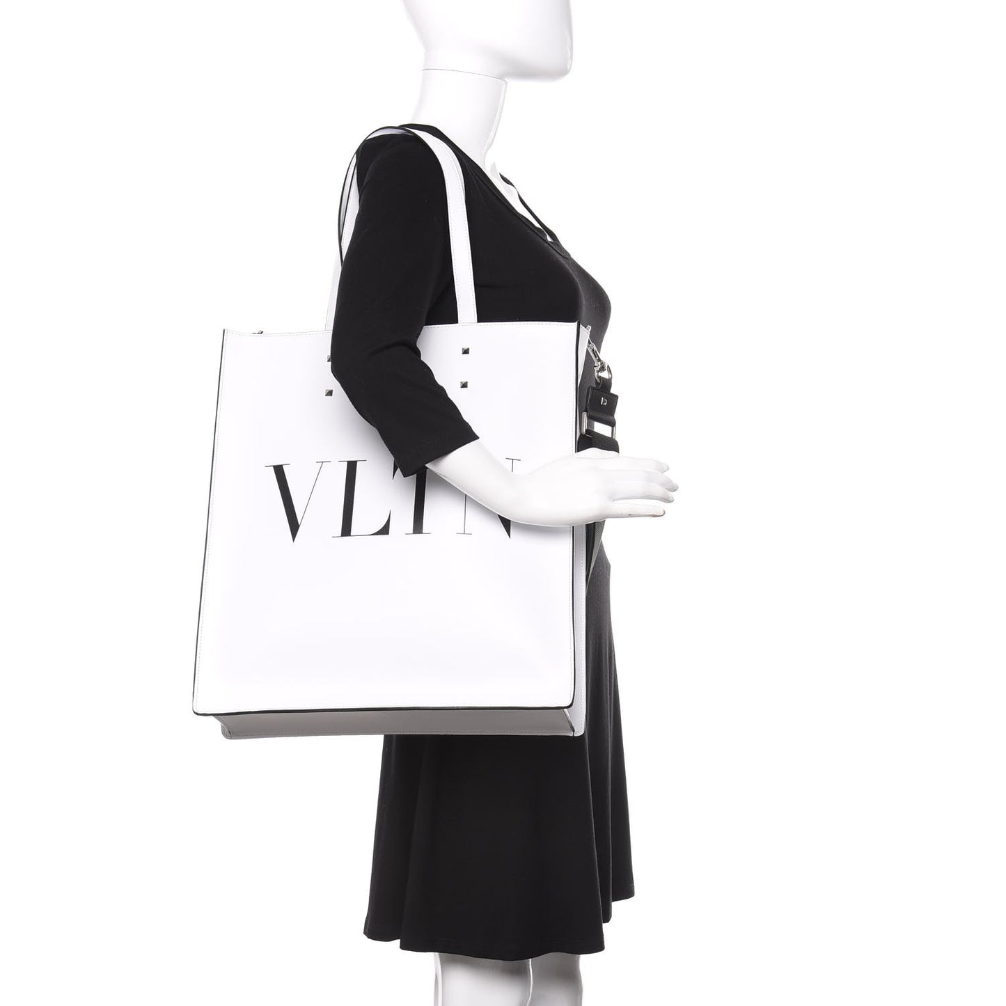 Printed Calfskin VLTN Tote Bag White