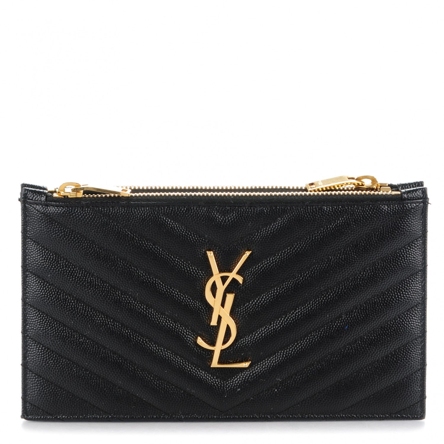 Saint Laurent Grain De Poudre Matelasse Chevron Monogram Double Zip Wallet Black 1 of 7