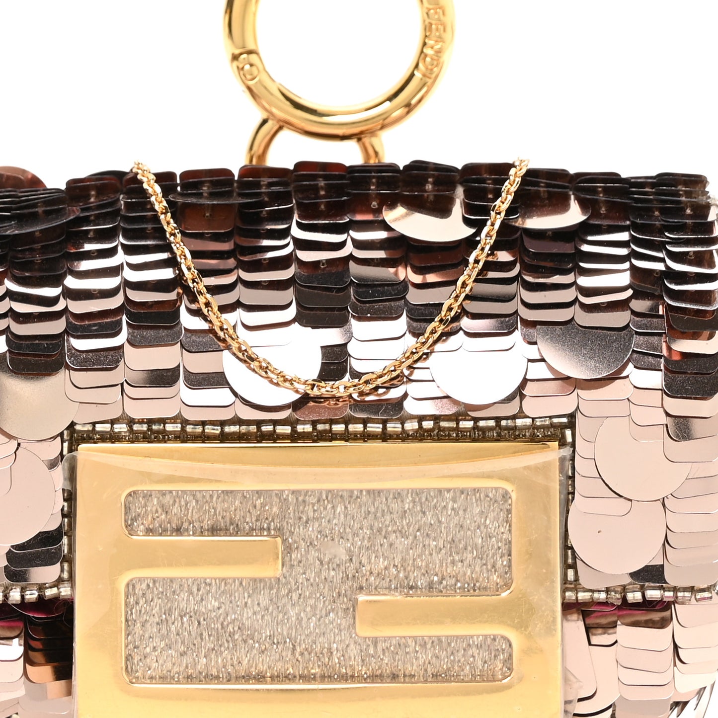 Sequin Paillettes Shiny Nappa Sex and the City Nano Maxi Buckle Baguette Charm Tortora