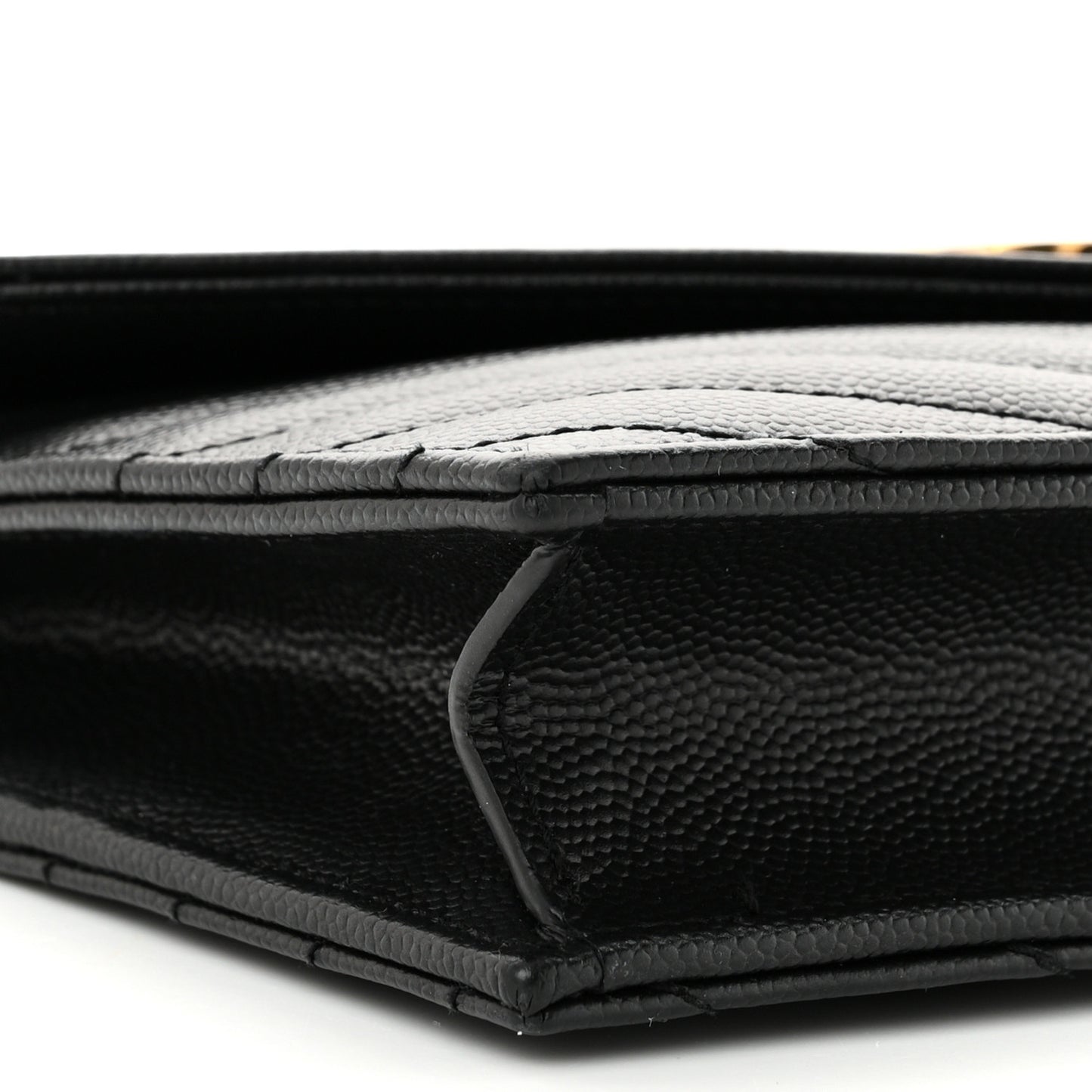 Grain De Poudre Matelasse Chevron Monogram Envelope Chain Wallet Black