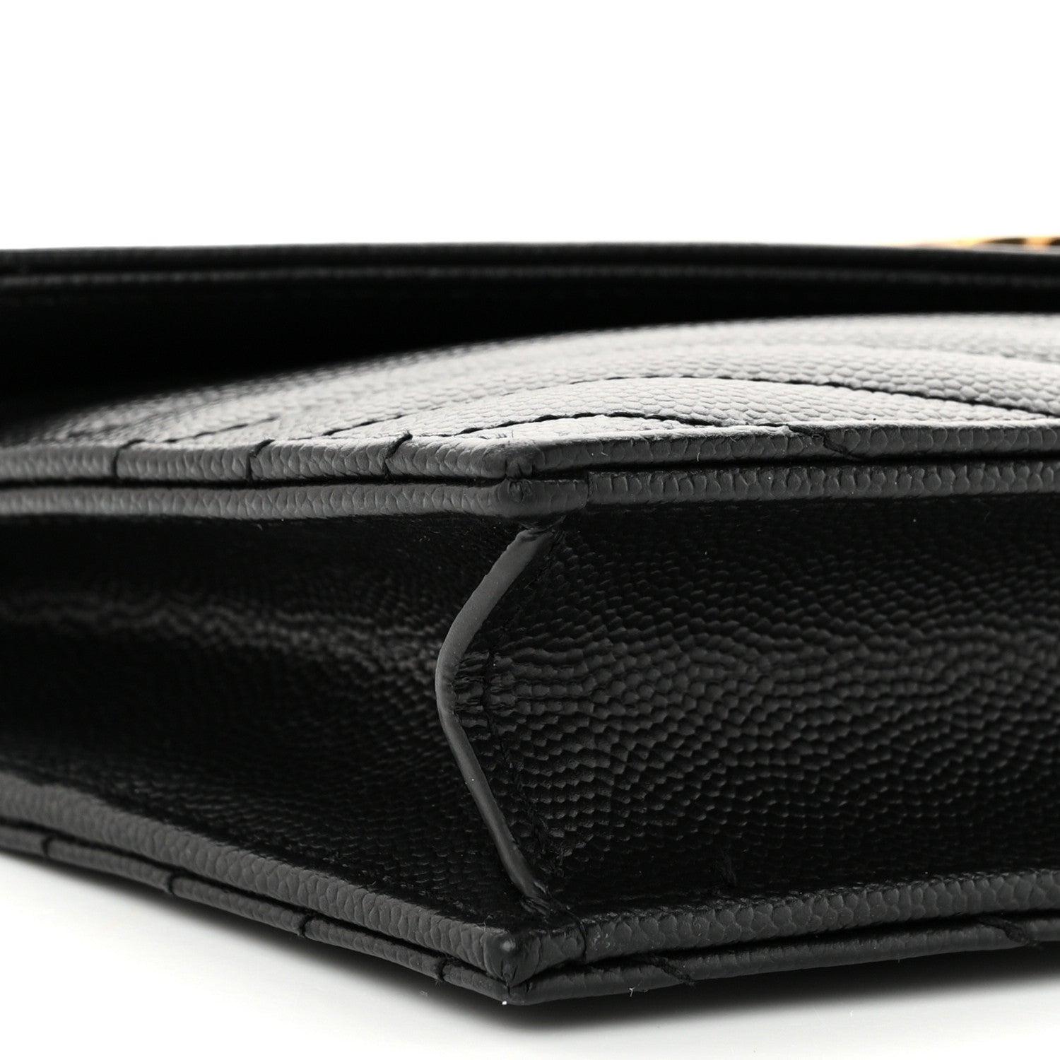 Saint Laurent Grain De Poudre Matelasse Chevron Monogram Envelope Chain Wallet Black 9 of 11
