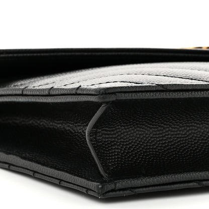 Saint Laurent Grain De Poudre Matelasse Chevron Monogram Envelope Chain Wallet Black 9 of 11