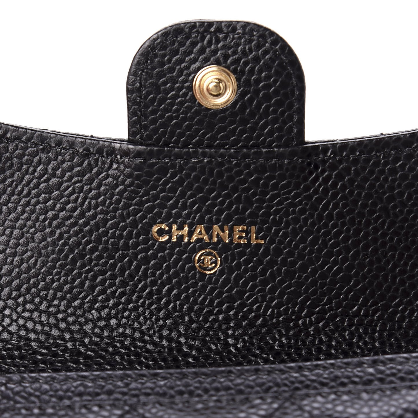Caviar Quilted Flap Card Holder Wallet Black