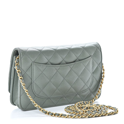 Chanel Iridescent Caviar Quilted Wallet On Chain WOC Green 3 of 12