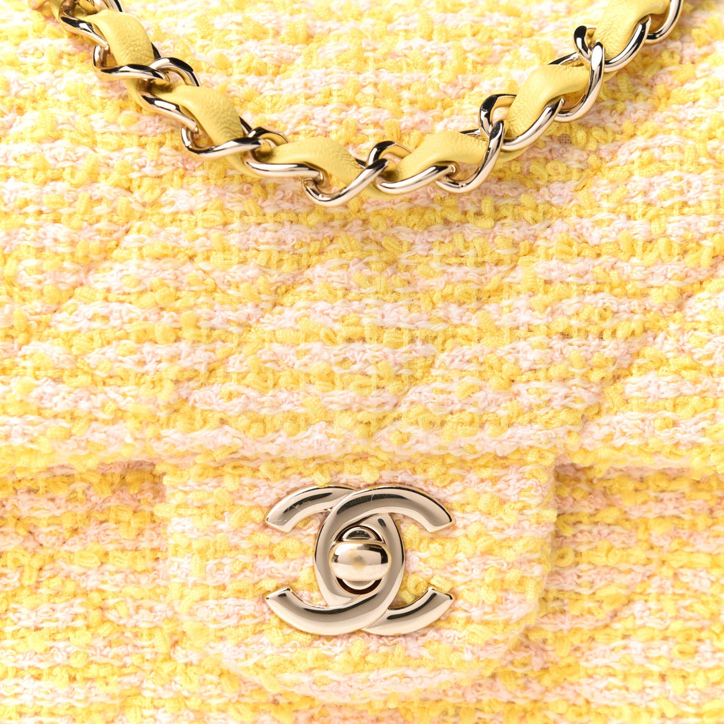 Tweed Quilted Mini Rectangular Flap Yellow Pink