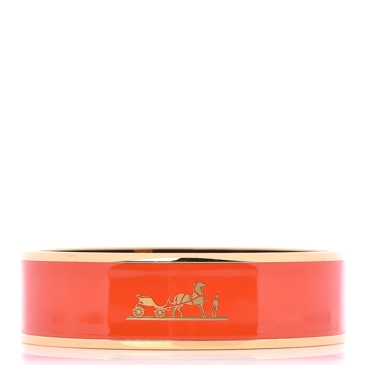 Hermes Enamel Printed Wide Caleche Bracelet 65 Capucine 1 of 6
