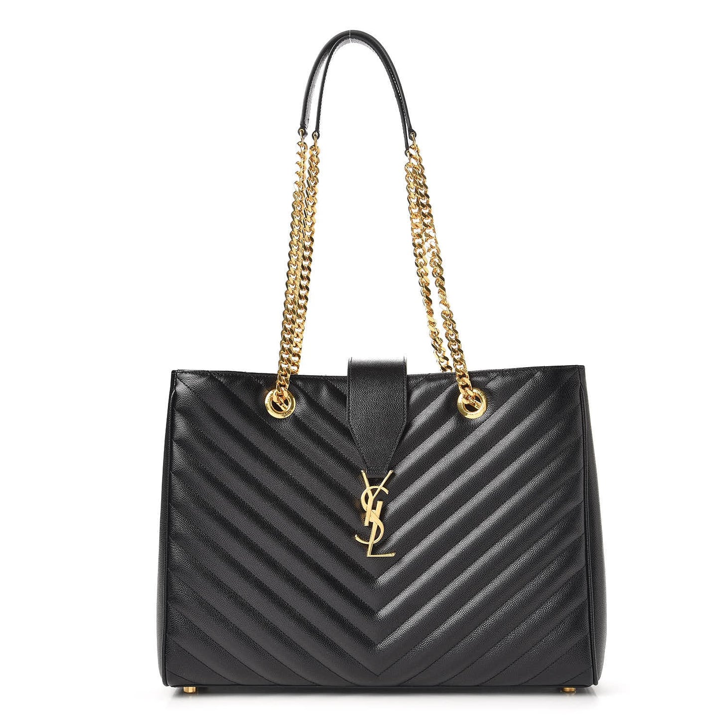 Grain De Poudre Matelasse Chevron Monogram Shopping Bag Black