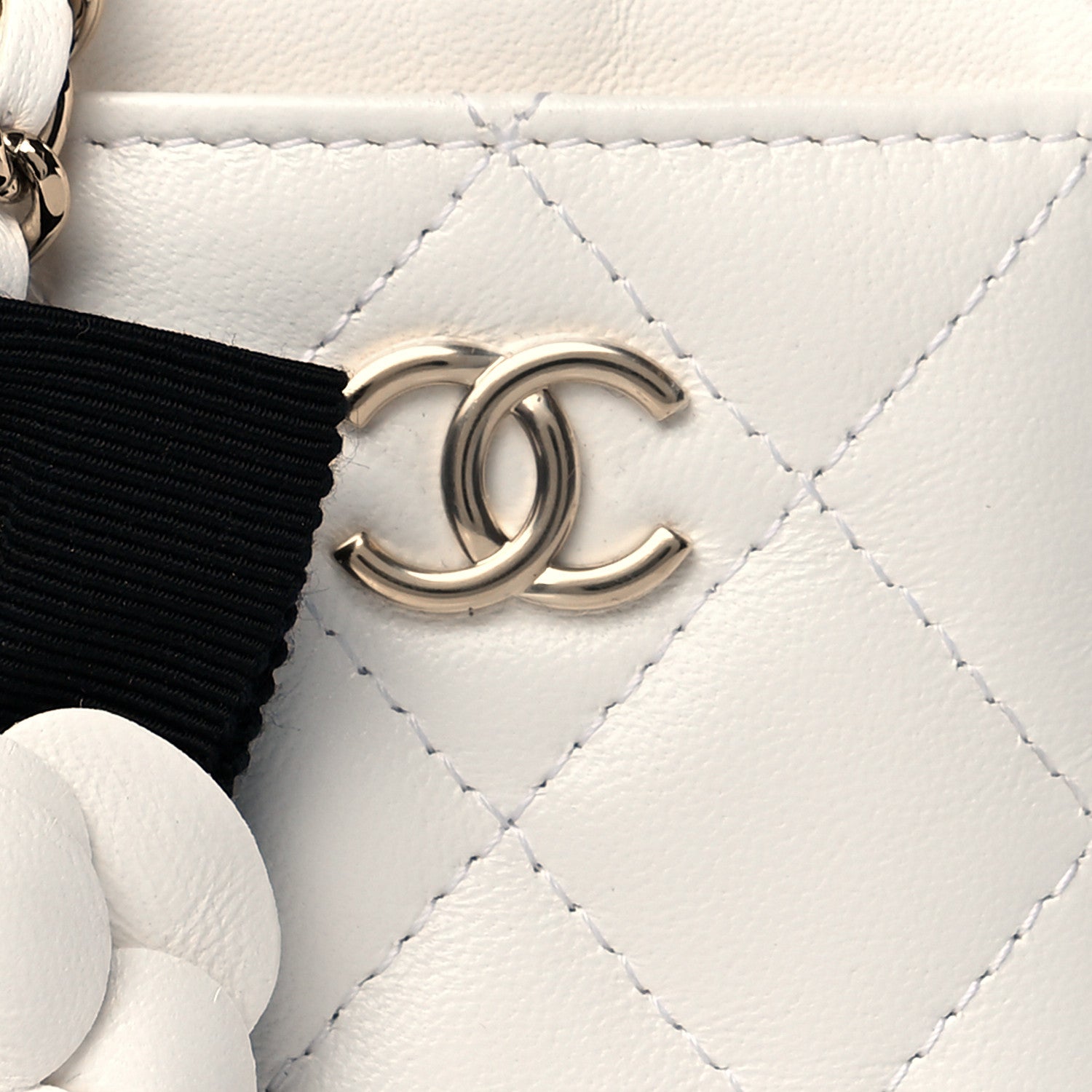 Chanel Lambskin Quilted Camellia Bow Card Holder On Chain White 8 of 11