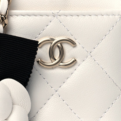 Chanel Lambskin Quilted Camellia Bow Card Holder On Chain White 8 of 11