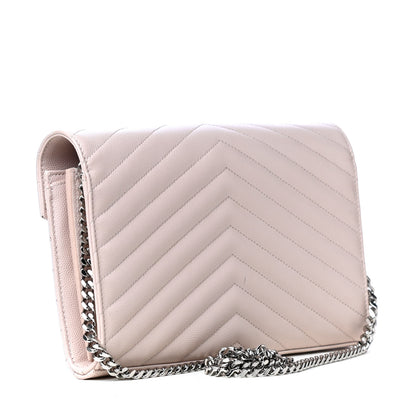 Saint Laurent Grain De Poudre Matelasse Chevron Monogram Chain Wallet Pink 3 of 8