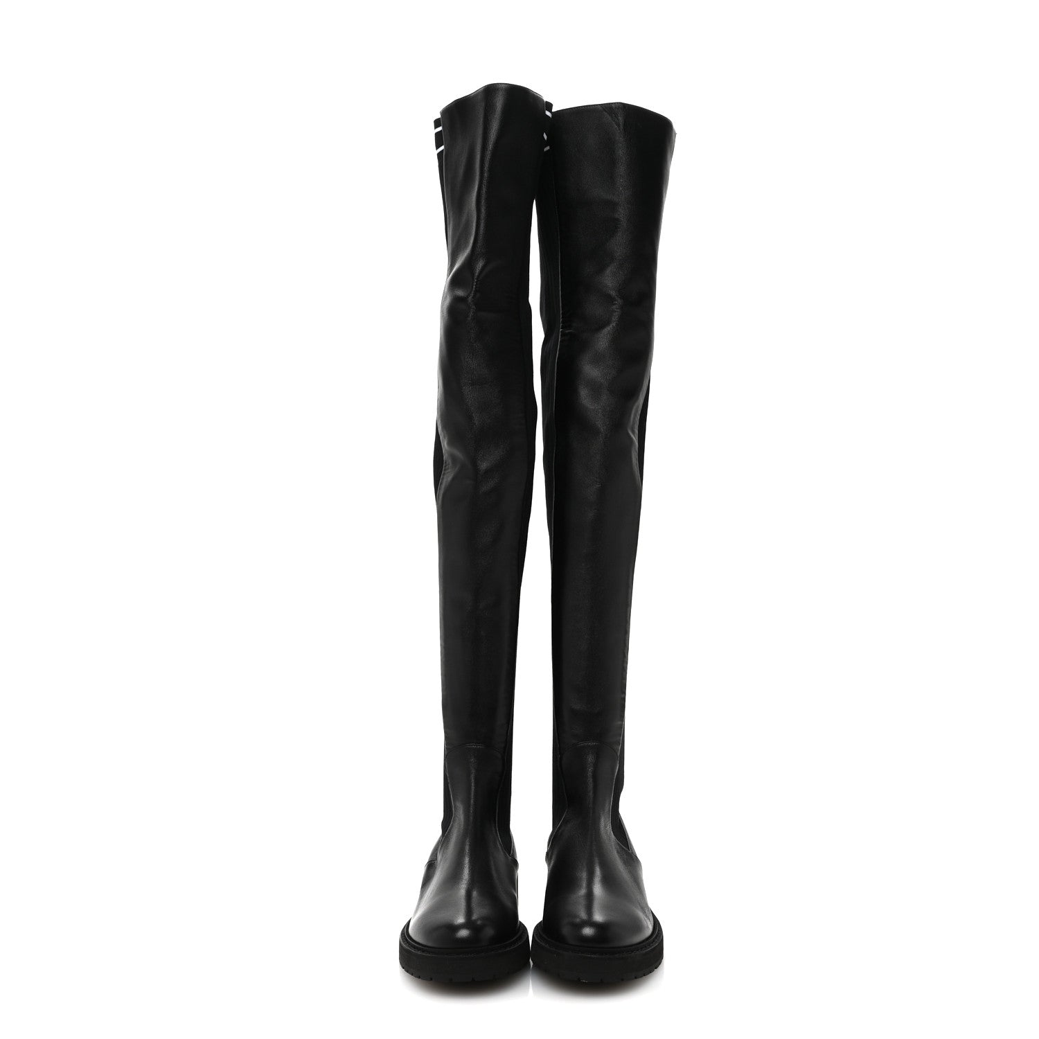 Fendi Nappa Stretch Fabric Logo Rockoko Thigh High Boots 37.5 Black White 2 of 8