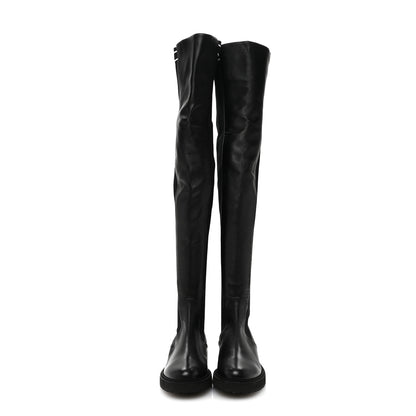 Fendi Nappa Stretch Fabric Logo Rockoko Thigh High Boots 37.5 Black White 2 of 8