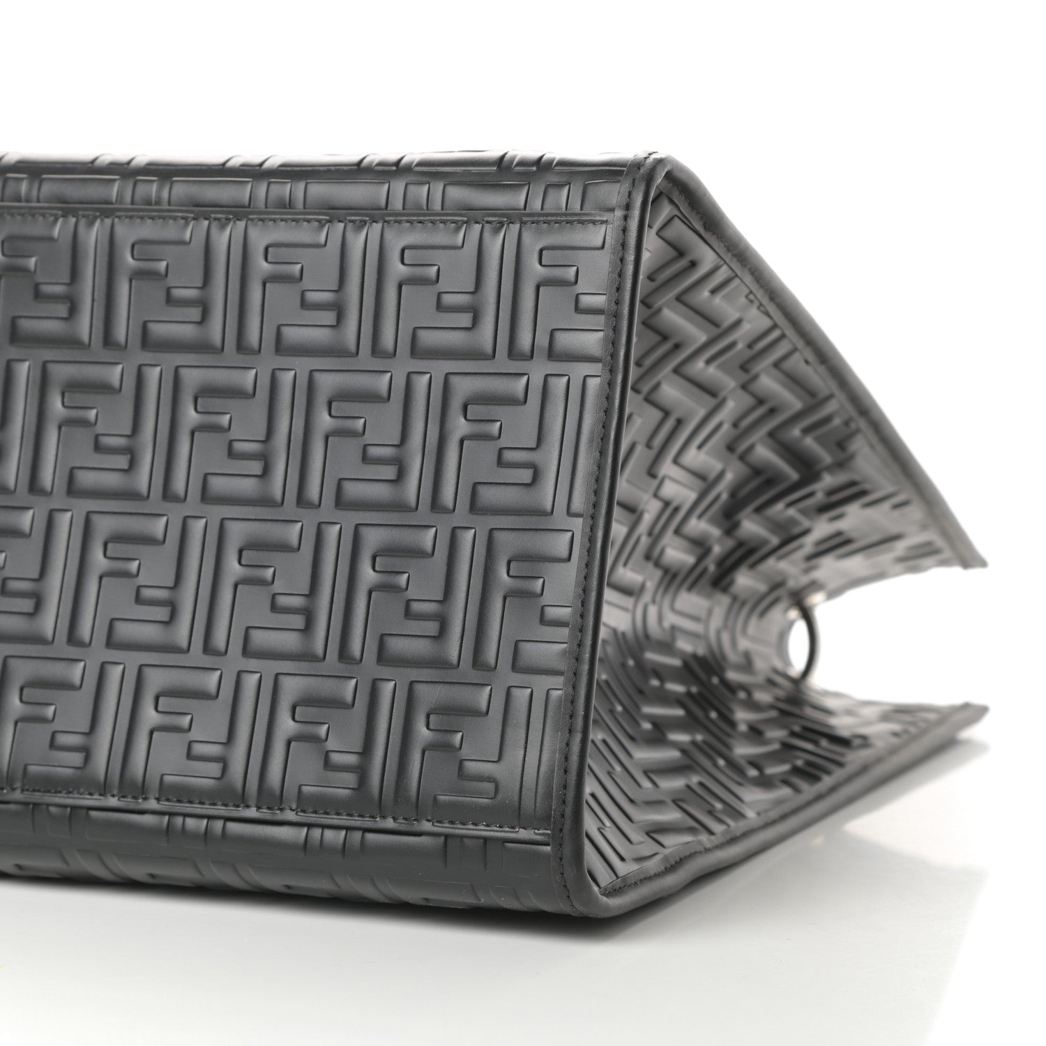 Fendi Vitello Century Wicker FF 1974 Embossed Large Runaway Shopper Tote Black 10 of 12