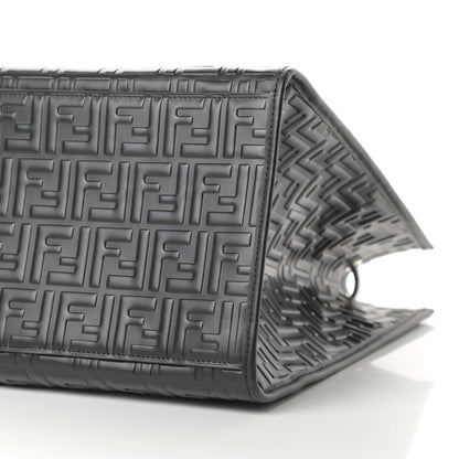 Fendi Vitello Century Wicker FF 1974 Embossed Large Runaway Shopper Tote Black 10 of 12