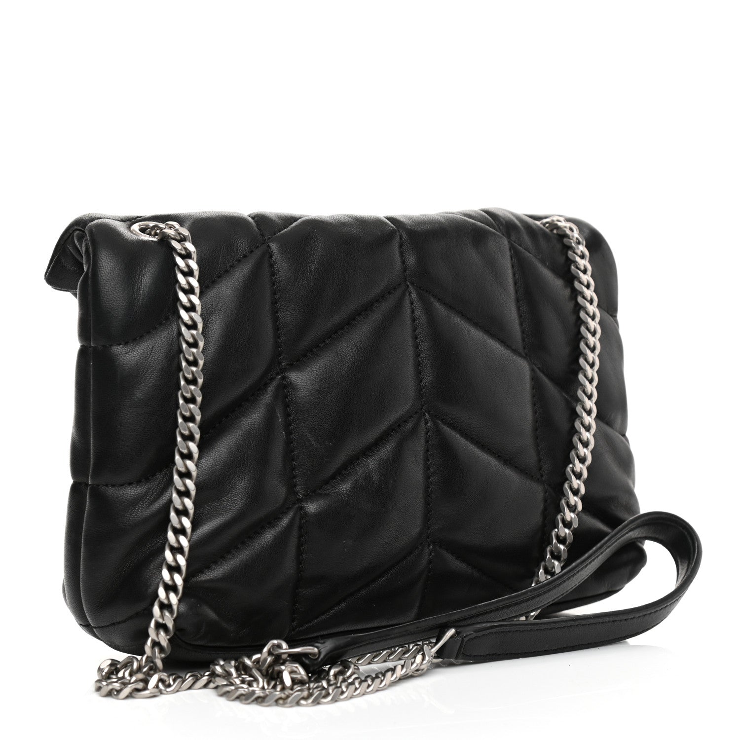 Saint Laurent Lambskin Quilted Toy Loulou Puffer Monogram Chain Satchel Black 3 of 13