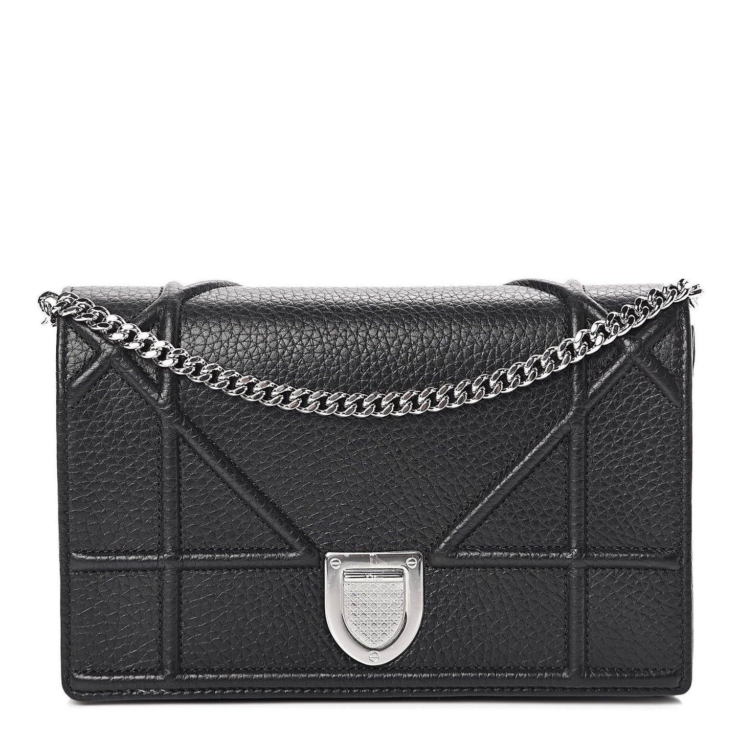 Grained Calfskin Diorama Wallet on Chain Pouch Black