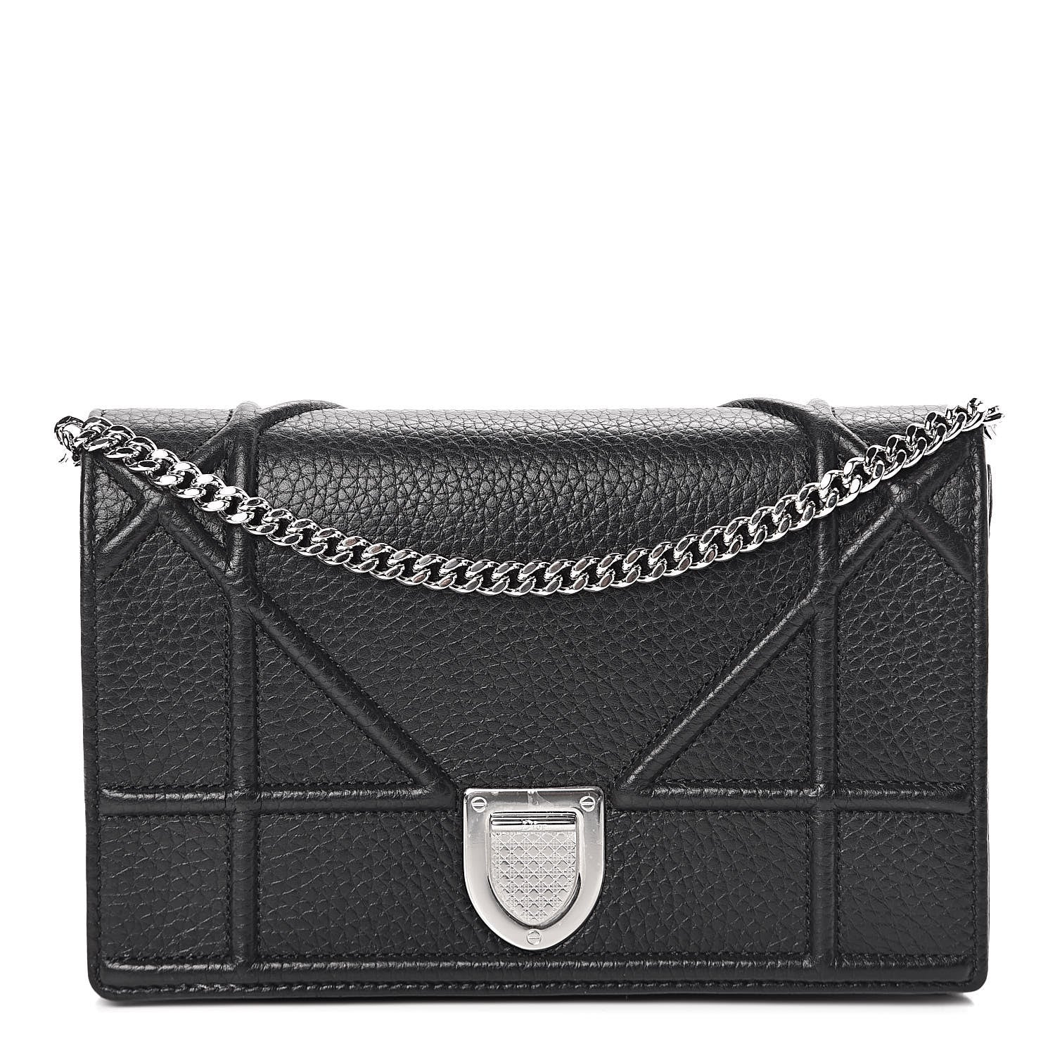 Christian Dior Grained Calfskin Diorama Wallet on Chain Pouch Black 1 of 8