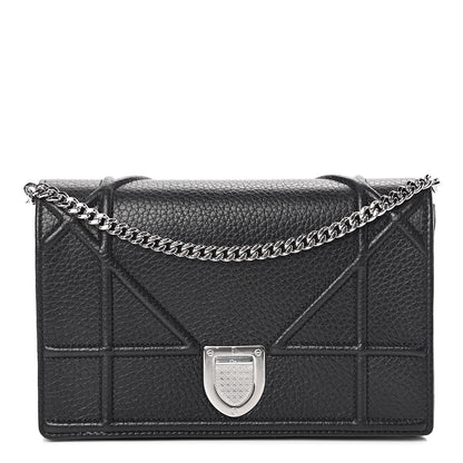 Christian Dior Grained Calfskin Diorama Wallet on Chain Pouch Black 1 of 8