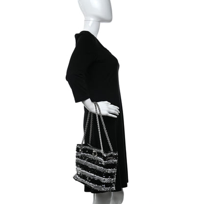 Chanel Sequin Striped Mademoiselle Tote Black Silver 2 of 9