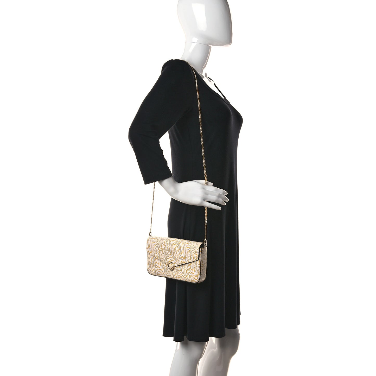 X SARAH COLEMAN Vitello Liberty Ceylon F is Fendi Micro FF Vertigo Embossed Envelope Wallet on Chain with Pouches Mimosa White