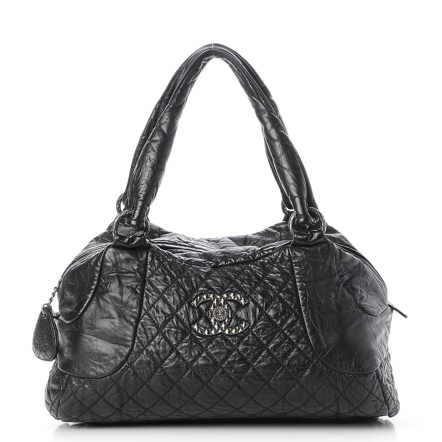 Aged Calfskin Coco Rider Bowling Bag Black
